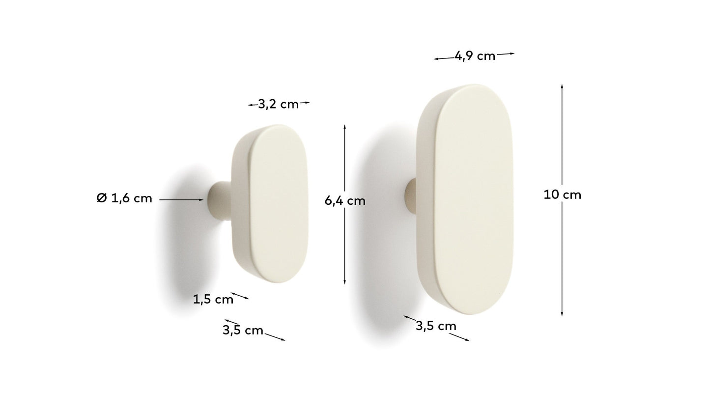 Set Arely di 2 appendini in legno massiccio di faggio con finitura laccata beige 6,5 cm/10 cm