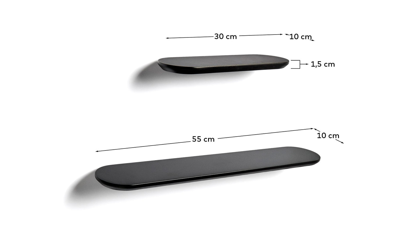 Set Arely di 2 mensole in MDF con finitura laccata nera 35 cm/55 cm