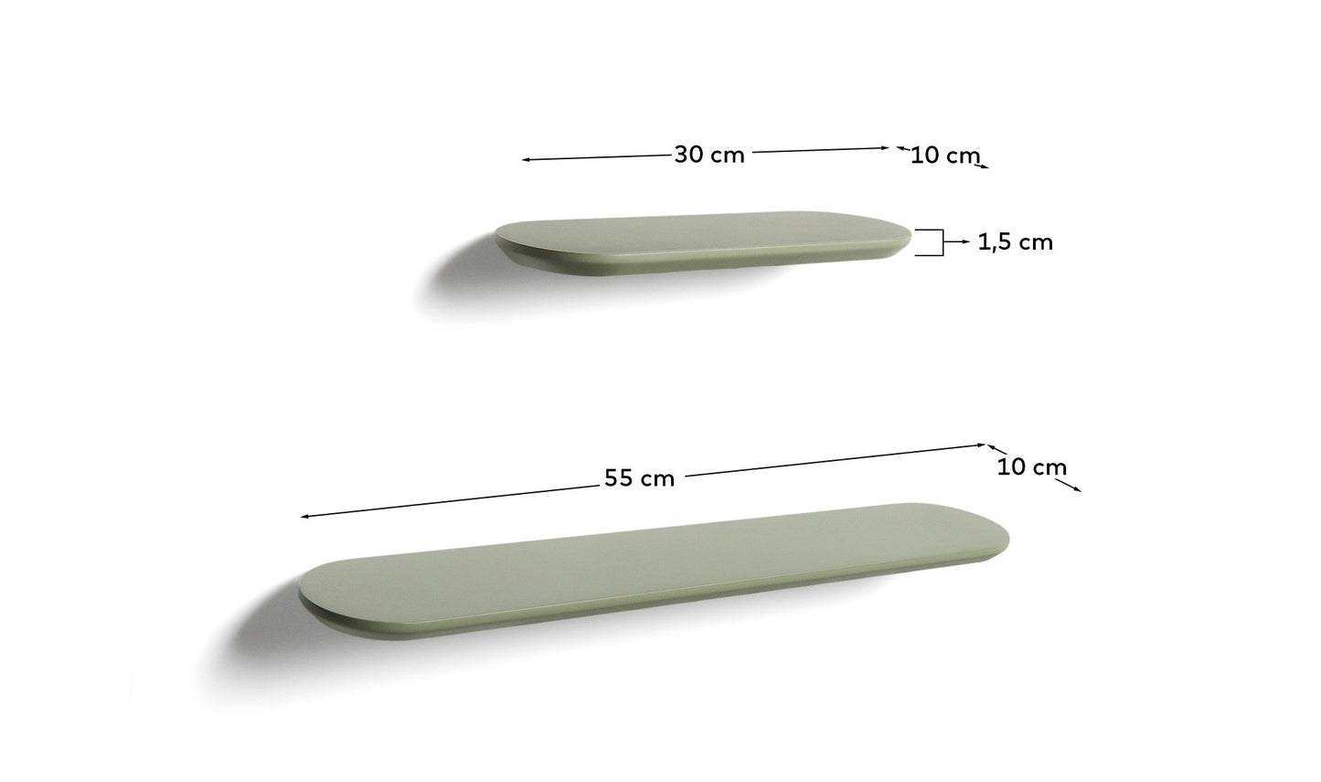 Set Arely di 2 mensole in MDF con finitura laccata verde 35 cm/55 cm