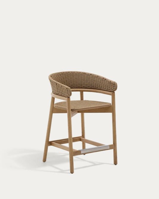 Sgabello Arinella in legno massiccio di acacia con finitura naturale e corda beige 65 cm