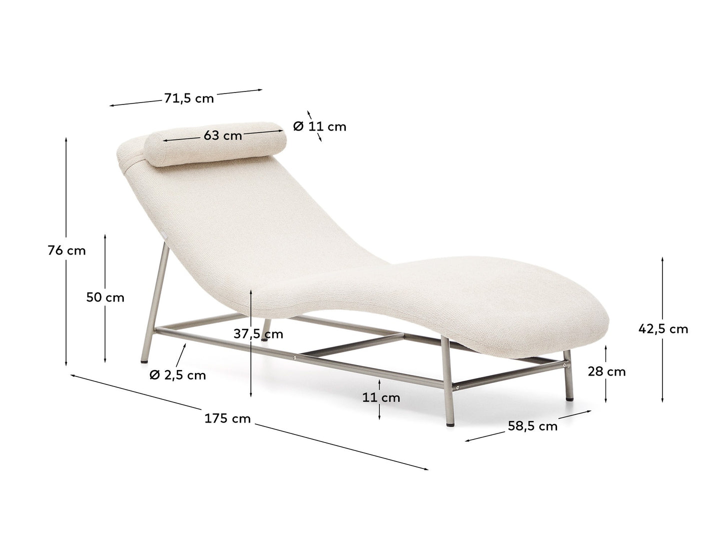 Divano Osla in ciniglia beige con gambe in acciaio inox spazzolato 175 cm