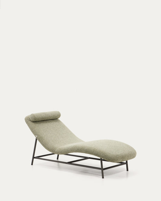 Divano Osla in ciniglia verde con gambe in acciaio inox spazzolato grafite 174 cm