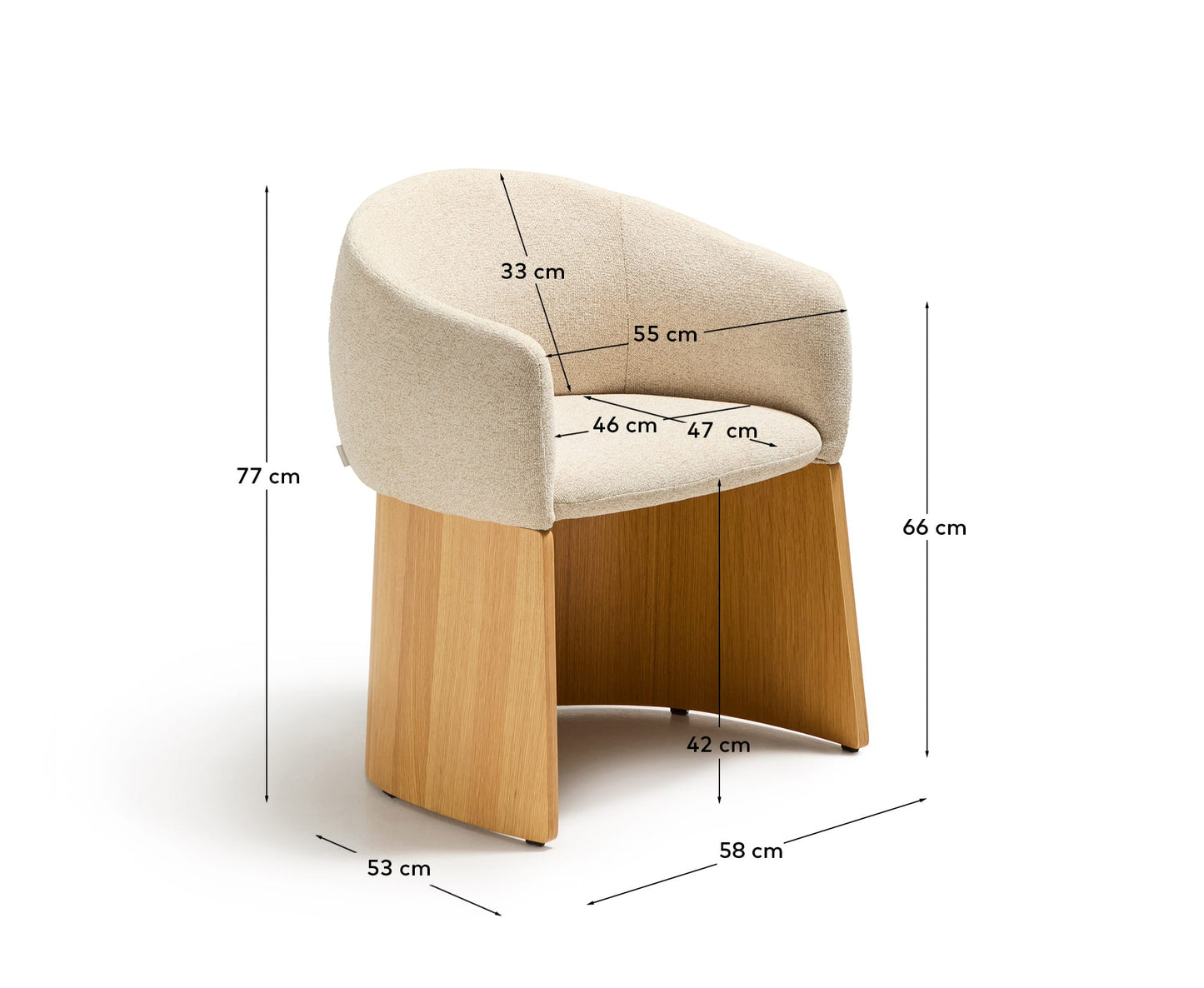 Sedia Bosca in ciniglia beige e impiallacciatura in rovere