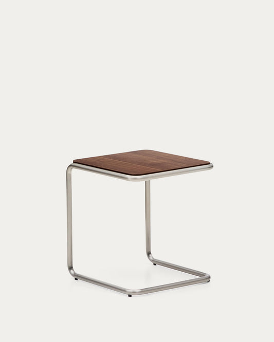 Tavolino da appoggio Tarsel in impiallacciato di noce con struttura in acciaio inox spazzolato 42 x 47 cm