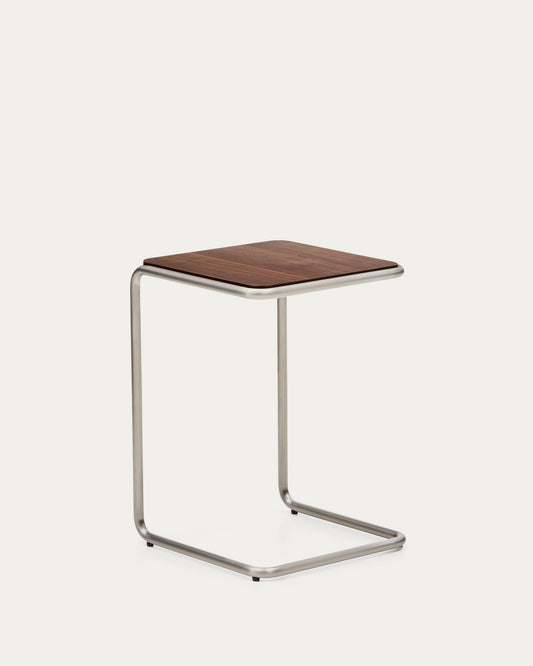 Tavolino da appoggio Tarsel in impiallacciato di noce con struttura in acciaio inox spazzolato 42 x 60 cm