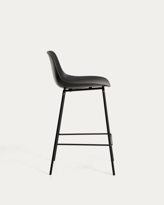 Sgabello Altea nero con gambe in acciaio nero e finitura nera 65 cm