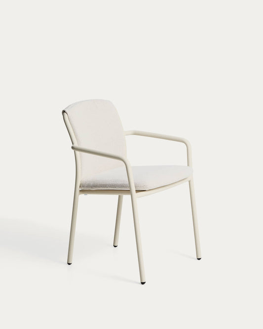 Sedia impilabile da esterno Linosa in alluminio écru con cuscino beige