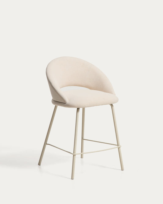 Sgabello Bonali in ciniglia beige con gambe in metallo beige FSC Mix Credit 65 cm