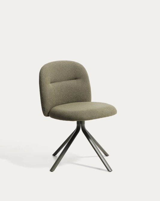 Sedia girevole Arino in ciniglia verde con gambe in metallo verde FSC 100%
