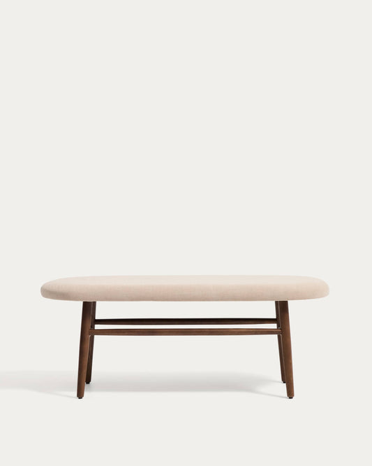 Panca Helda in ciniglia marrone e legno massello di rovere finitura noce FSC Mix Credit 122 cm
