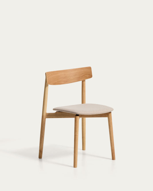 Sedia Evera in ciniglia beige e impiallacciato di rovere con finitura naturale