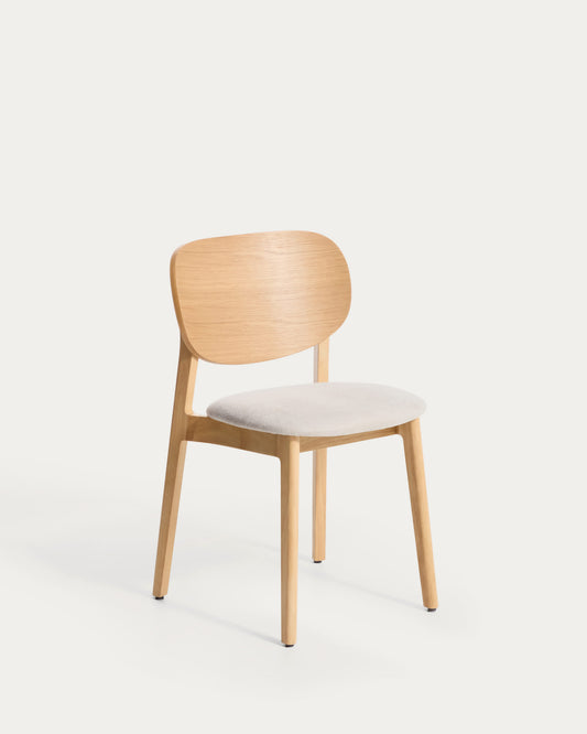 Sedia Ludara in impiallacciato di rovere e ciniglia beige