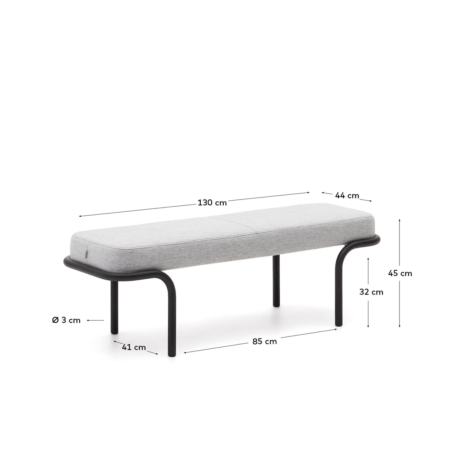 Panca Compo grigia e telaio in metallo nero 130 cm