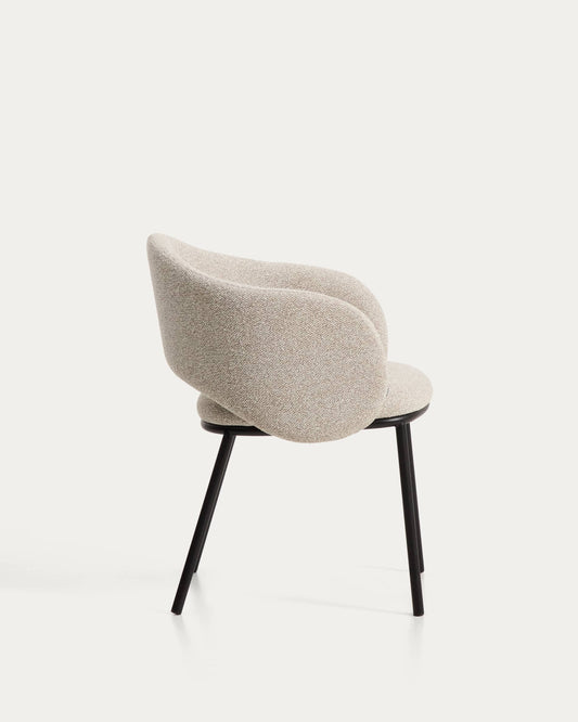 Sedia Maina in ciniglia spessa beige con gambe in acciaio con finitura nera FSC Mix Credit