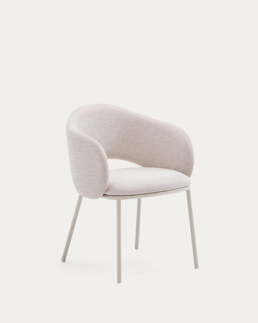 Sedia Maina beige e gambe in acciaio con finitura beige