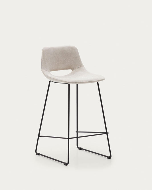 Sgabello Zahara beige e acciaio finitura nera altezza 65 cm