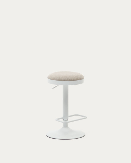 Sgabello Zaib in ciniglia beige e acciaio bianco opaco altezza 63-84 cm