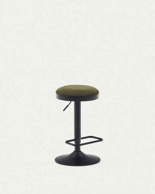 Sgabello Zaib in ciniglia verde scuro e acciaio nero opaco altezza 63-84 cm