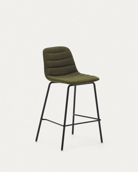 Sgabello Zunilda in ciniglia verde scuro e acciaio con finiture nero opaco altezza 65 cm