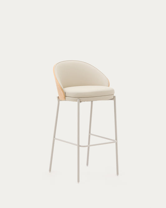 Sgabello Eamy di pelle sintetica beige, impiallacciatura in frassino finitura naturale 77 cm