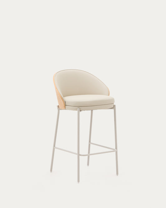 Sgabello Eamy di pelle sintetica beige, impiallacciatura in frassino finitura naturale 65 cm