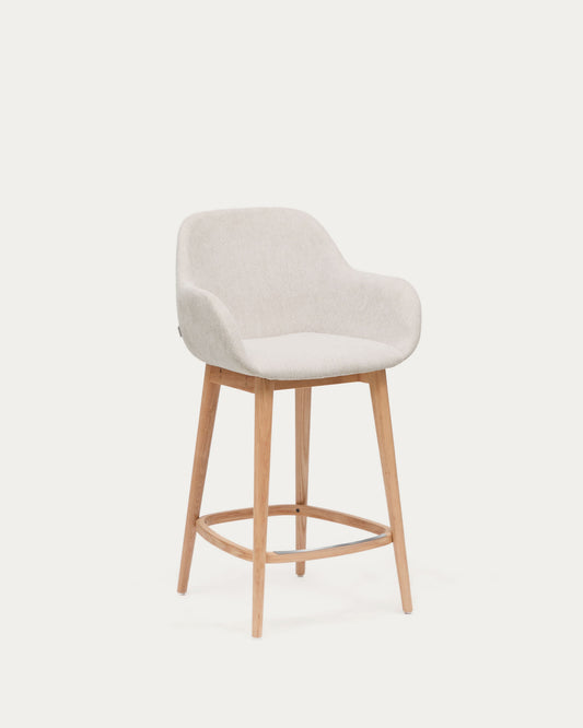 Sgabello Konna beige e gambe in legno massello di frassino finitura chiara 65 cm