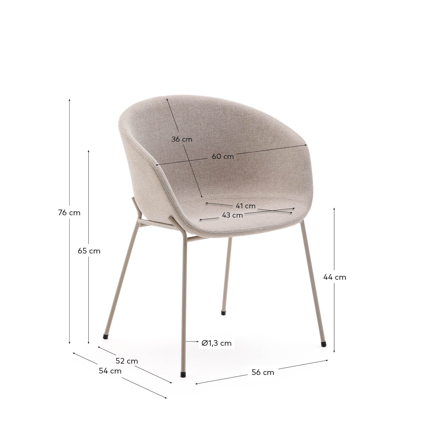 Sedia Yvette di ciniglia beige e gambe in acciaio con finitura beige