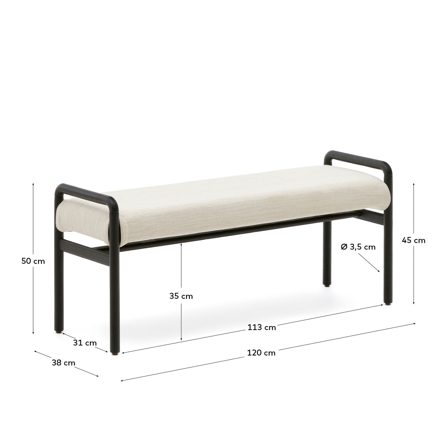 Panca Macaret sfoderabile legno massiccio di rovere finitura in nero 120 cm