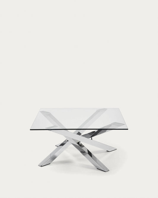 Tavolino Kamido 90 x 90 cm piano vetro gambe metallo