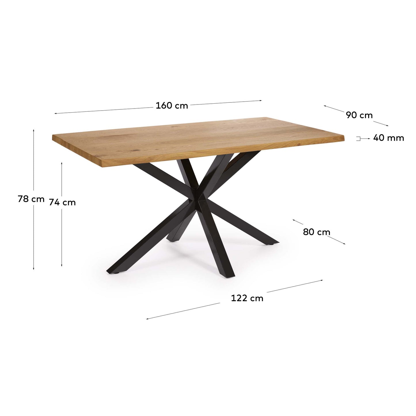 Tavolo Argo impiallacciato rovere naturale gambe acciaio finitura nera 160 x 90 cm