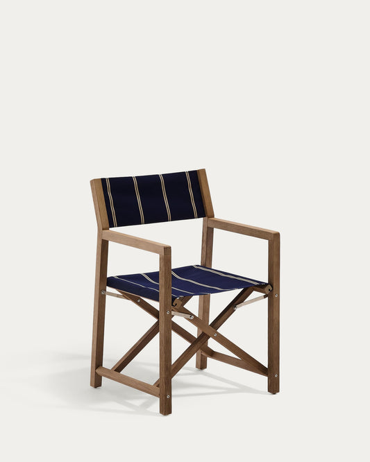 Sedia pieghevole da esterno Vilara a righe blu e beige in legno massiccio di acacia