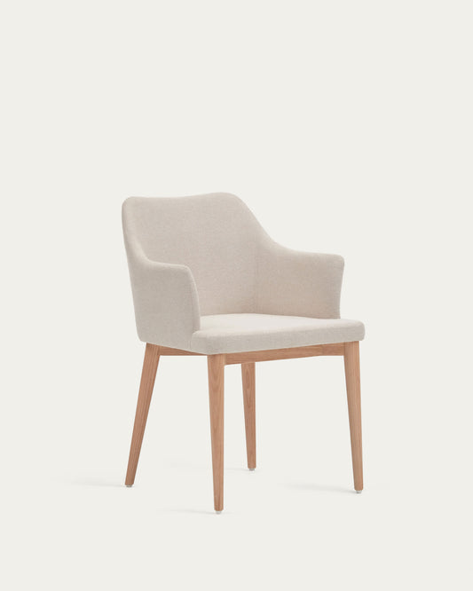 Sedia Croft in ciniglia beige e gambe in legno massello di frassino