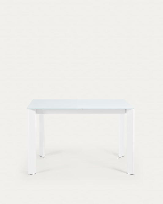 Tavolo allungabile Axis in vetro bianco e gambe in acciaio finitura bianca 120 (180) cm