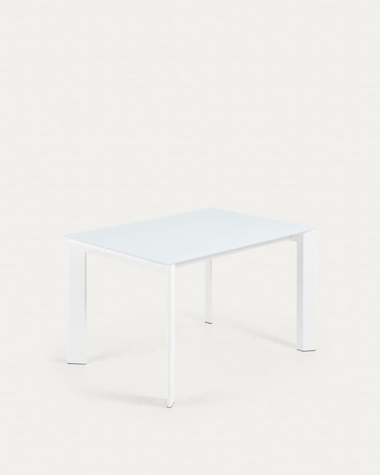 Tavolo allungabile Axis in vetro bianco e gambe in acciaio finitura bianca 120 (180) cm
