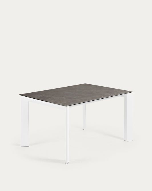 Tavolo allungabile Axis porcellanato Vulcano Ceniza e gambe acciaio bianche 140 (200) cm