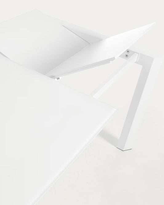 Tavolo allungabile Axis in vetro bianco e gambe in acciaio finitura bianca 160 (220) cm