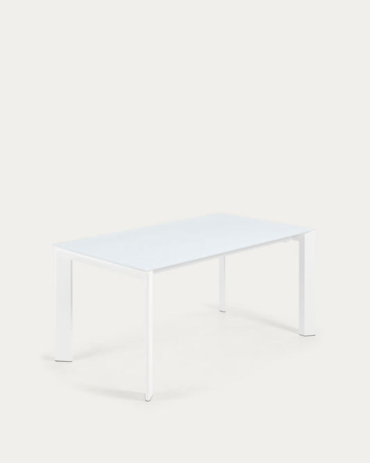 Tavolo allungabile Axis in vetro bianco e gambe in acciaio finitura bianca 160 (220) cm