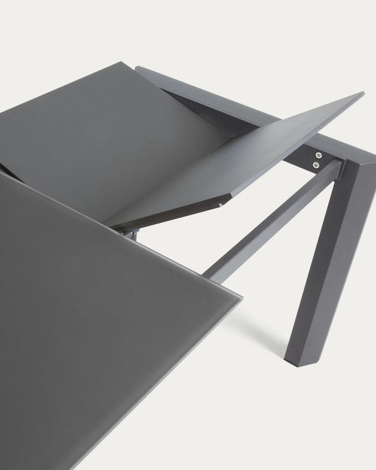 Tavolo allungabile Axis in vetro grigio e gambe in acciaio finitura grigio scuro 160 (220) cm