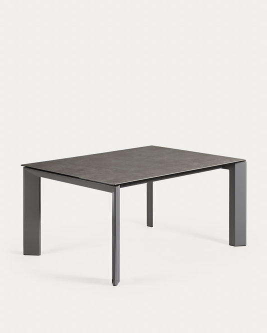 Tavolo allungabile Axis porcellanato Vulcano Ceniza antracite e gambe acciaio 160 (220) cm