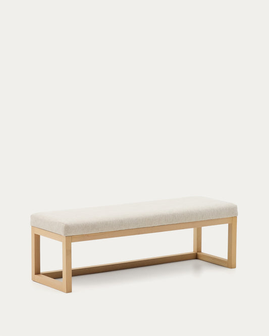 Panca Loya in ciniglia beige e legno di faggio 128 cm