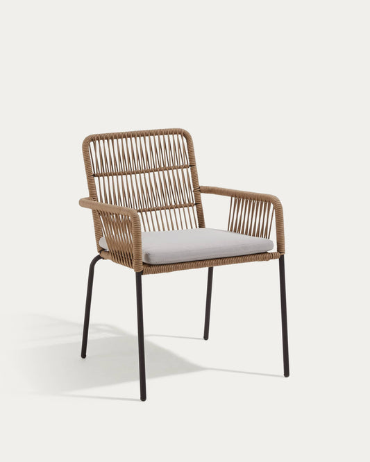 Sedia Samanta in corda beige e gambe in acciaio zincato