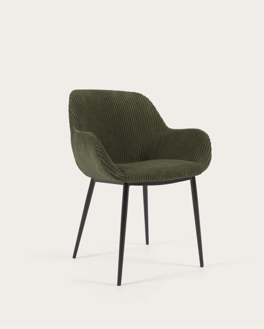 Sedia Konna in velluto a coste verde scuro con gambe in acciaio verniciato nero