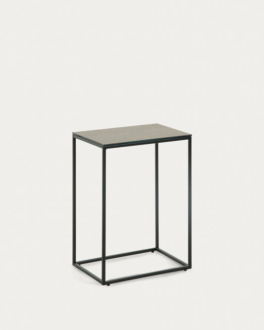 Tavolino Rewena con piano porcellanato marrone, gambe in acciaio finitura nera 45 x 30 cm