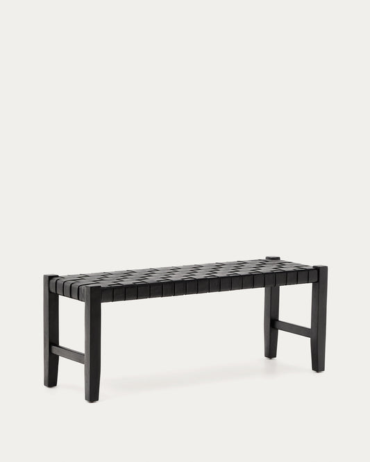 Panca Calixta in pelle e legno massello di mogano con finitura nera 120 cm