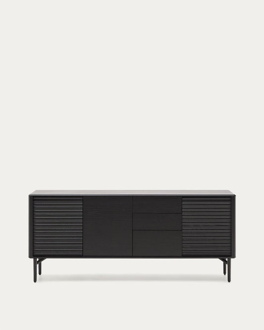 Credenza Lenon 3 ante e 3 cassetti in legno massello e impiallacciatura di rovere nero 200x86cm