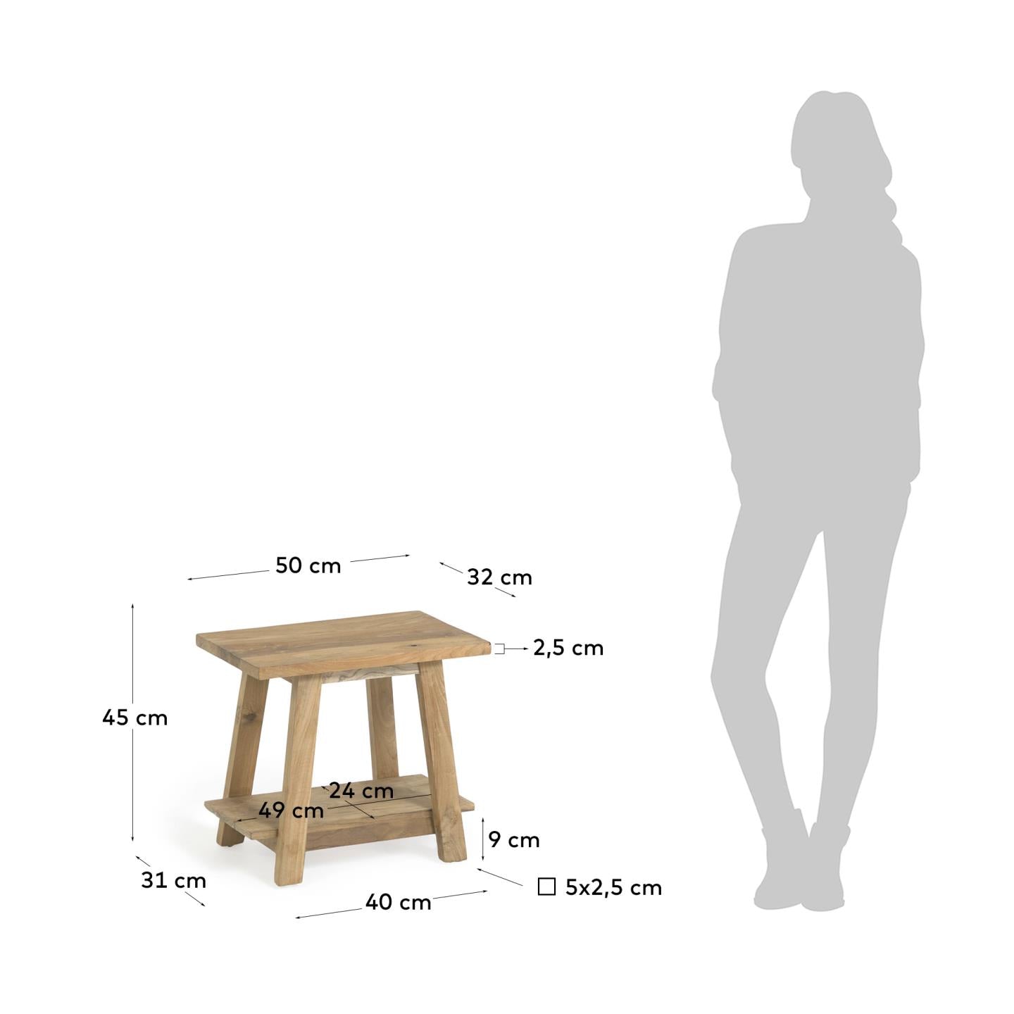 Poggiapiedi Safara in legno massello di teak riciclato 50 x 32 cm