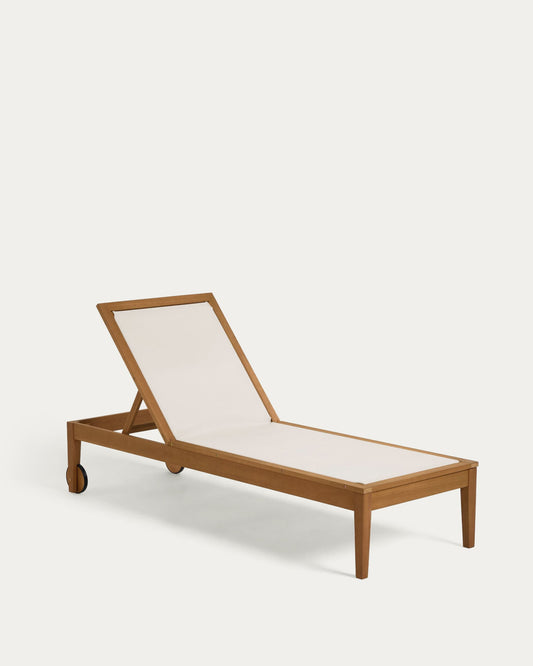 Lettino Caterin beige e legno massello di eucalipto FSC 100%