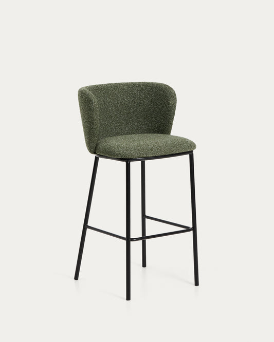 Sgabello Ciselia in shearling verde e acciaio nero altezza 75 cm