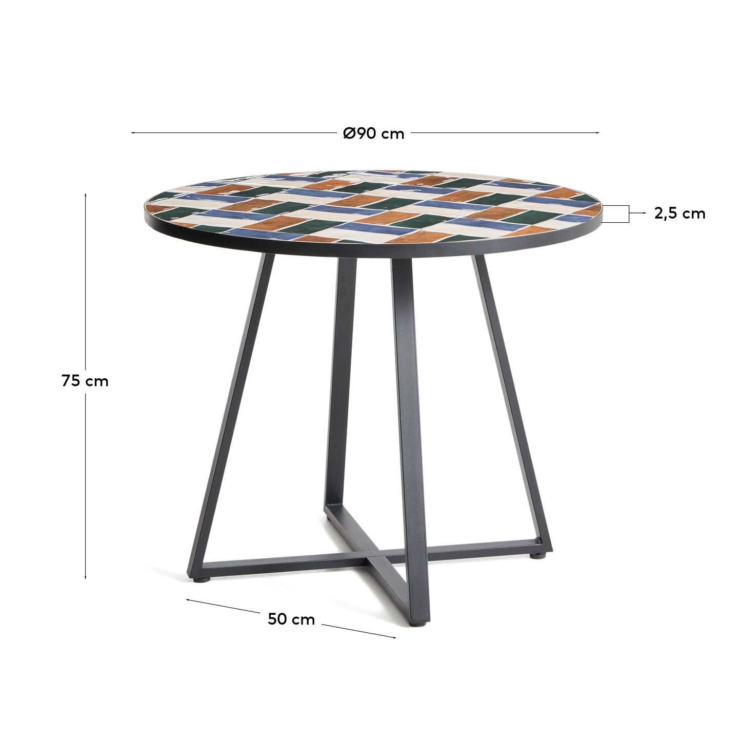 Tavolo rotondo Tella in acciaio zincato grafite e piastrelle multicolore Ø 90 cm