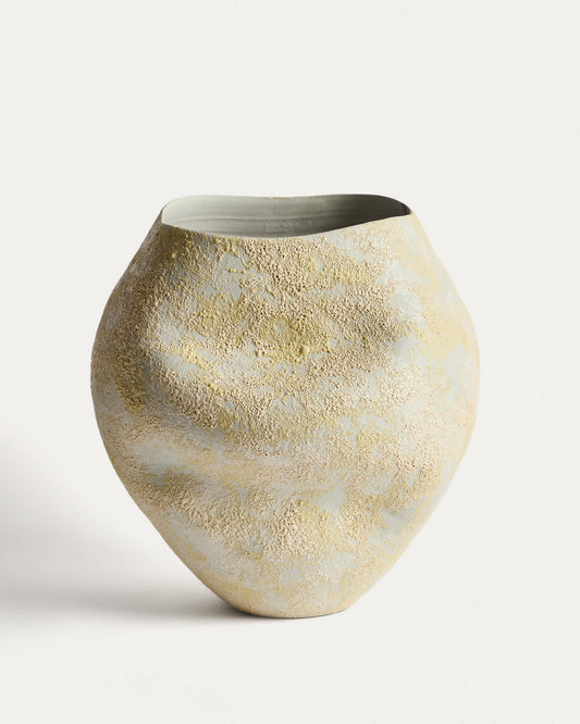 Vaso Medira in ceramica ecrù e gialla 35,5 cm